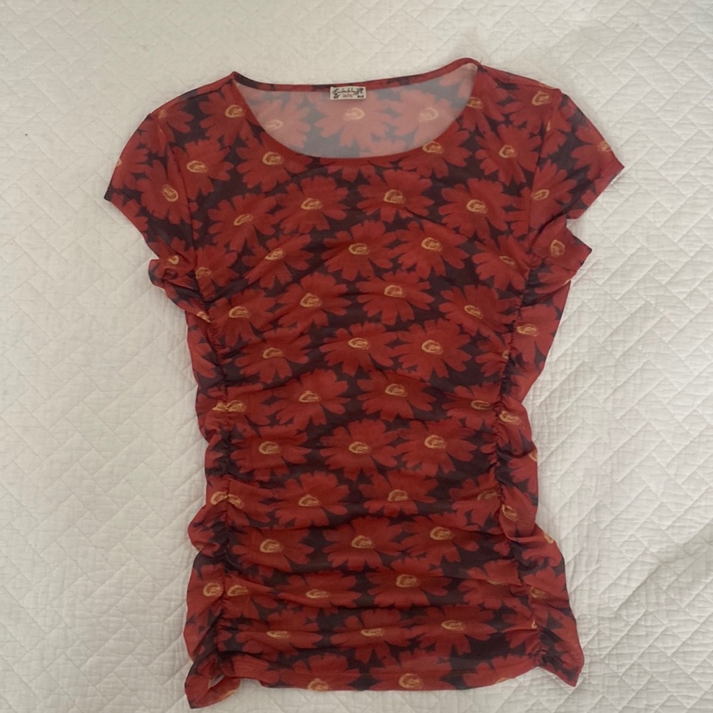 Free People Keep it simple mesh baby tee -- hot red combo